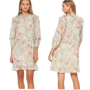 EUC $138 Current Air Marble Ruffle Mini Dress - Long-Sleeve Anthropologie
